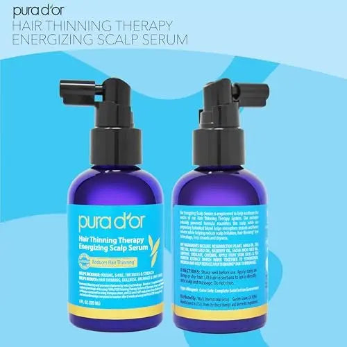 PURA D'OR Hair Thinning Therapy Energizing Scalp Serum – Copper Tripeptide, Biotin, Caffeine, Plant Stem Cell, for All Hair Types, Men & Women (4 oz) Avelisse
