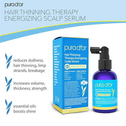 PURA D'OR Hair Thinning Therapy Energizing Scalp Serum – Copper Tripeptide, Biotin, Caffeine, Plant Stem Cell, for All Hair Types, Men & Women (4 oz) Avelisse