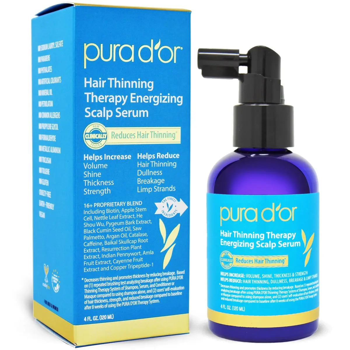 PURA D'OR Hair Thinning Therapy Energizing Scalp Serum – Copper Tripeptide, Biotin, Caffeine, Plant Stem Cell, for All Hair Types, Men & Women (4 oz) Avelisse