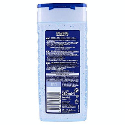 NIVEA Men Pure Impact Shampoo, 6-Pack (8.45 Fl Oz Each) – Daily Cleanse for Normal to Oily Hair