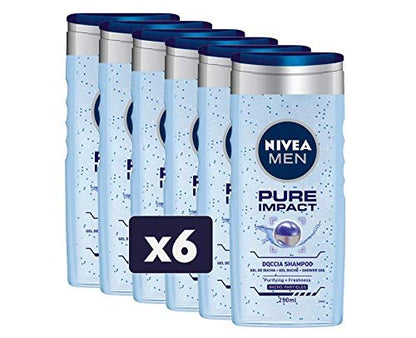 NIVEA Men Pure Impact Shampoo, 6-Pack (8.45 Fl Oz Each) – Daily Cleanse for Normal to Oily Hair