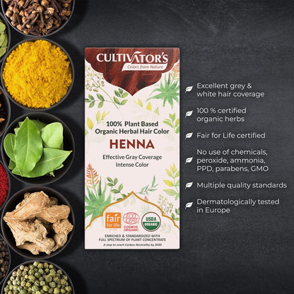CULTIVATOR'S Permanent Henna Hair Color - 4 Pack (0.88 oz each) | Long-Lasting Natural Brown Tint