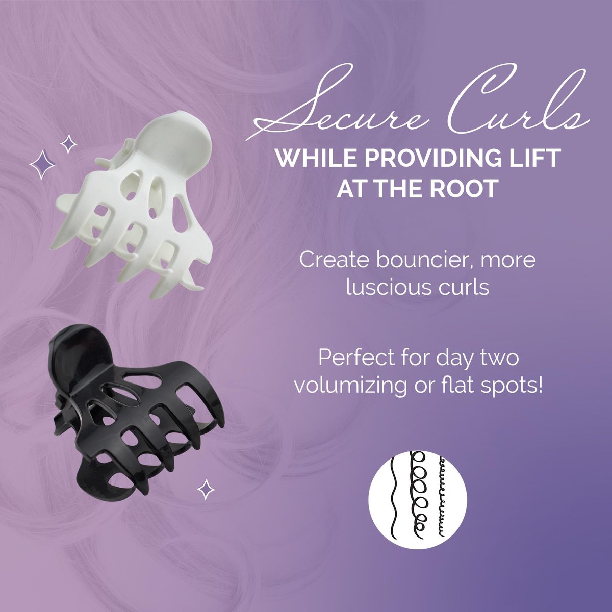 Curl Keeper Claw Clips for Thick & Thin Hair, Roller Jaw Clamps (12-Pack) - Wide Teeth Large Hair Clips for Women - Lightweight & Easy Clean Avelisse