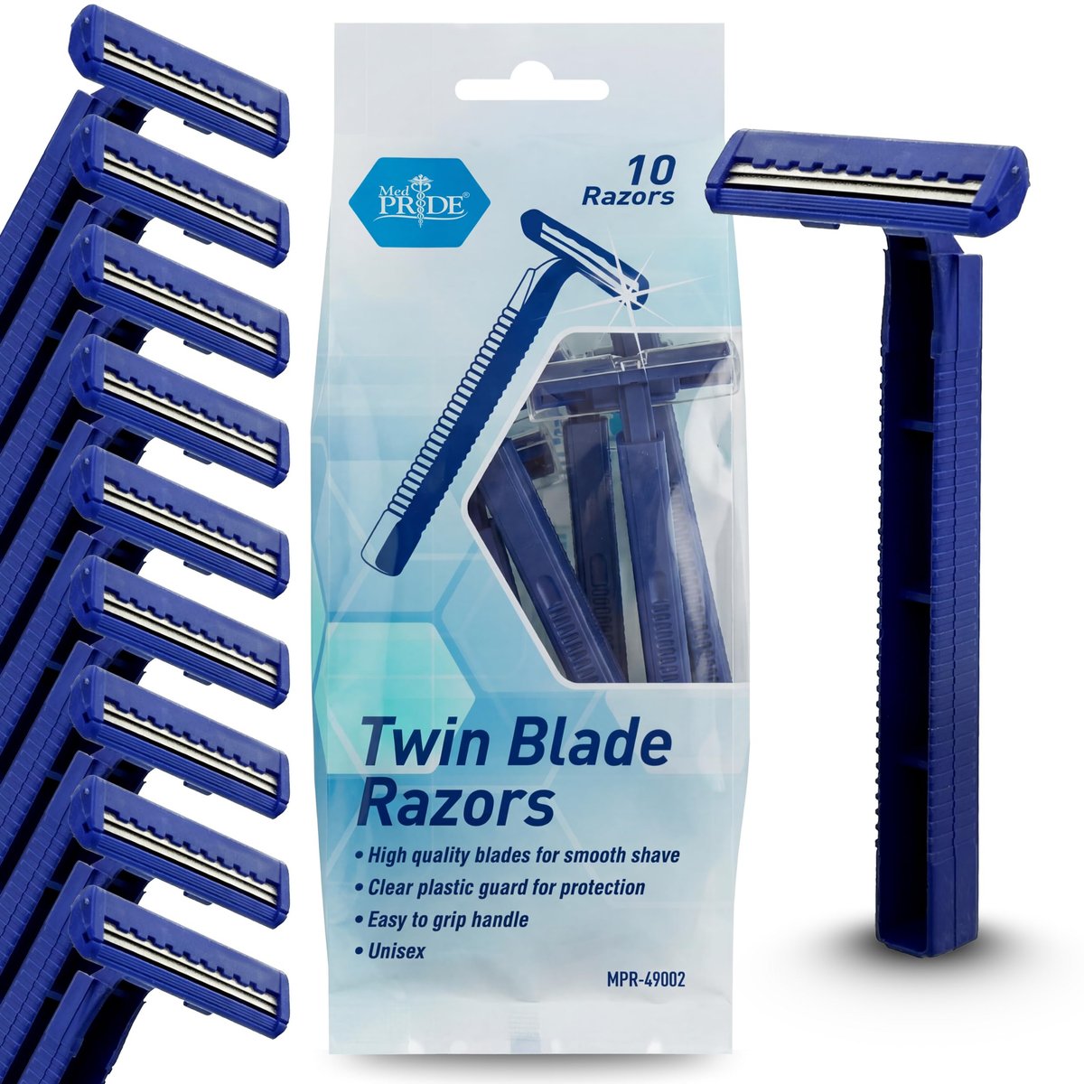 MED PRIDE Disposable Razors, 10-Pack | Twin Blades & Easy Grip for Smooth Shaving - Unisex - görsel 1