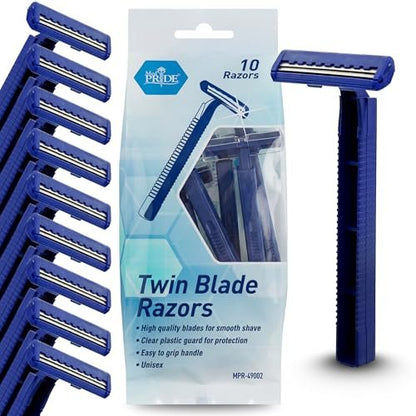 MED PRIDE Disposable Razors, 10-Pack | Twin Blades & Easy Grip for Smooth Shaving - Unisex
