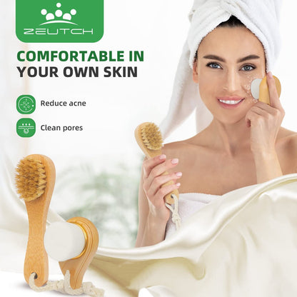 Zeutch Premium Dry Brushing Body Brush Set - 5 Piece Wooden Boar Bristle Brush for Lymphatic Drainage, Cellulite Treatment & Glowing Skin Avelisse