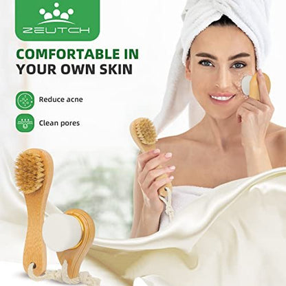 Zeutch Premium Dry Brushing Body Brush Set - 5 Piece Wooden Boar Bristle Brush for Lymphatic Drainage, Cellulite Treatment & Glowing Skin Avelisse