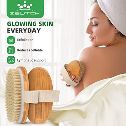Zeutch Premium Dry Brushing Body Brush Set - 5 Piece Wooden Boar Bristle Brush for Lymphatic Drainage, Cellulite Treatment & Glowing Skin Avelisse