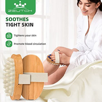 Zeutch Premium Dry Brushing Body Brush Set - 5 Piece Wooden Boar Bristle Brush for Lymphatic Drainage, Cellulite Treatment & Glowing Skin Avelisse
