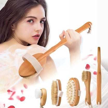 Zeutch Premium Dry Brushing Body Brush Set - 5 Piece Wooden Boar Bristle Brush for Lymphatic Drainage, Cellulite Treatment & Glowing Skin Avelisse