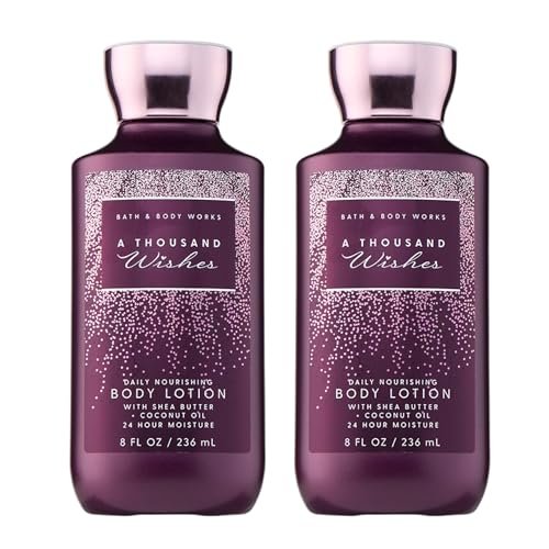 Bath & Body Works A Thousand Wishes Body Lotion - Lightweight Daily Moisturizer with Shea Butter & Coconut Oil, Sparkling Prosecco & Peony Scent, 8 fl oz (Pack of 2) Avelisse