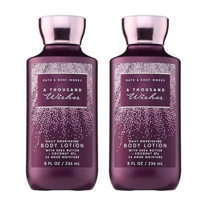 Bath & Body Works A Thousand Wishes Body Lotion - Lightweight Daily Moisturizer with Shea Butter & Coconut Oil, Sparkling Prosecco & Peony Scent, 8 fl oz (Pack of 2) Avelisse