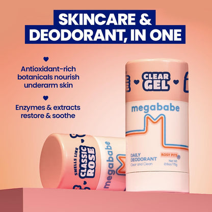 Megababe Daily Deodorant Rosy Pits - Aluminum-Free, Clear & Clean Deodorant for Women, Men & Sensitive Skin - 2.6 oz Avelisse