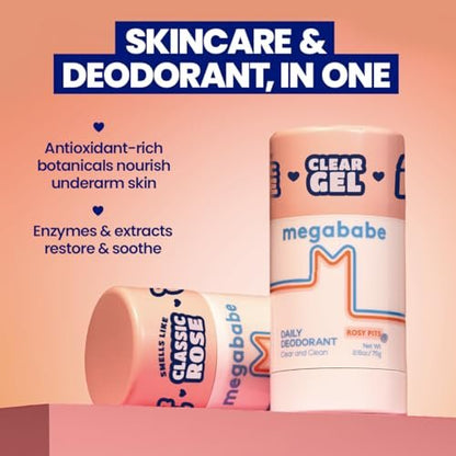 Megababe Daily Deodorant Rosy Pits - Aluminum-Free, Clear & Clean Deodorant for Women, Men & Sensitive Skin - 2.6 oz Avelisse