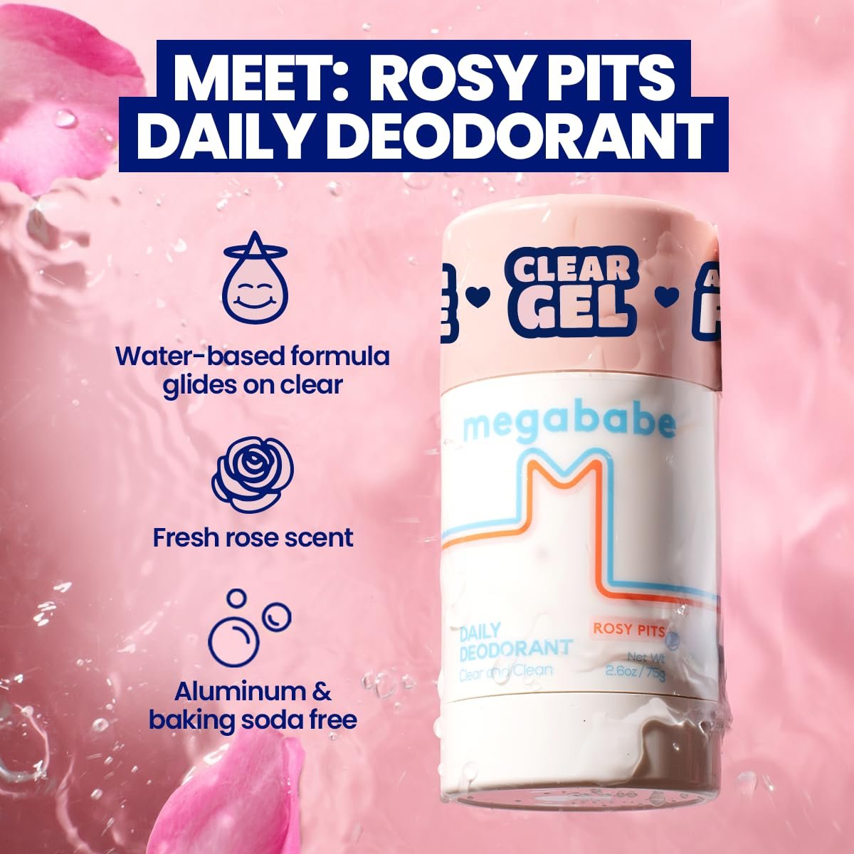 Megababe Daily Deodorant Rosy Pits - Aluminum-Free, Clear & Clean Deodorant for Women, Men & Sensitive Skin - 2.6 oz Avelisse