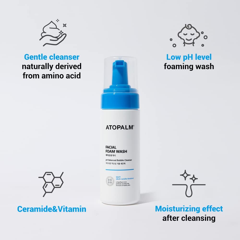 ATOPALM Facial Foam Wash – Gentle Foaming Cleanser for Sensitive Skin, Tear-Free, Sulfate-Free, Paraben-Free, pH Balanced, Hypoallergenic, EWG Green Grade, 5.07 Fl Oz (150ml) Avelisse