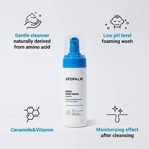 ATOPALM Facial Foam Wash – Gentle Foaming Cleanser for Sensitive Skin, Tear-Free, Sulfate-Free, Paraben-Free, pH Balanced, Hypoallergenic, EWG Green Grade, 5.07 Fl Oz (150ml) Avelisse