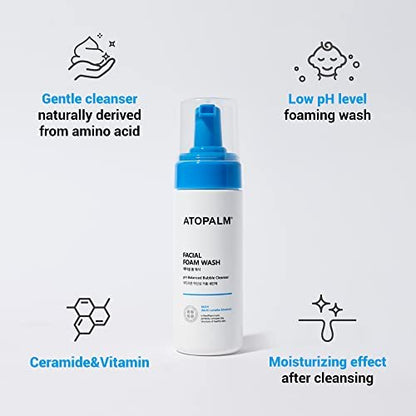 ATOPALM Facial Foam Wash – Gentle Foaming Cleanser for Sensitive Skin, Tear-Free, Sulfate-Free, Paraben-Free, pH Balanced, Hypoallergenic, EWG Green Grade, 5.07 Fl Oz (150ml) Avelisse