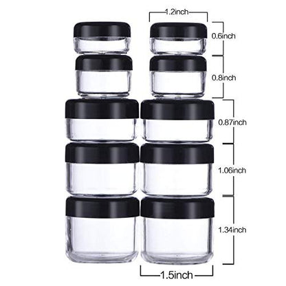 Onwon 10-Piece Clear Plastic Makeup Sample Containers with Mini Spatulas – 3g/5g/10g/15g/20g Cosmetic Jars with Screw Lids