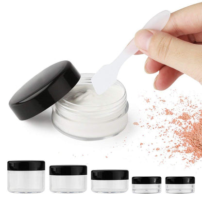 Onwon 10-Piece Clear Plastic Makeup Sample Containers with Mini Spatulas – 3g/5g/10g/15g/20g Cosmetic Jars with Screw Lids