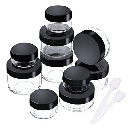 Onwon 10-Piece Clear Plastic Makeup Sample Containers with Mini Spatulas – 3g/5g/10g/15g/20g Cosmetic Jars with Screw Lids