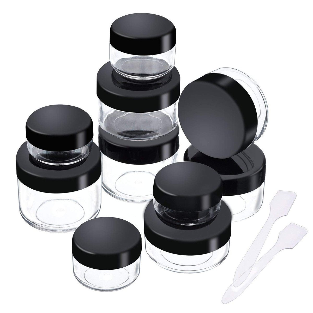 Onwon 10-Piece Clear Plastic Makeup Sample Containers with Mini Spatulas – 3g/5g/10g/15g/20g Cosmetic Jars with Screw Lids - görsel 1