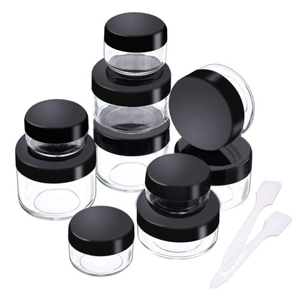 Onwon 10-Piece Clear Plastic Makeup Sample Containers with Mini Spatulas – 3g/5g/10g/15g/20g Cosmetic Jars with Screw Lids
