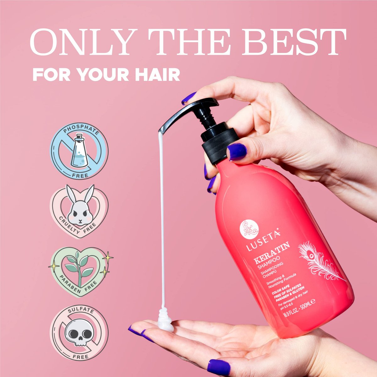 Luseta Keratin Shampoo for Dry Damaged Hair - Smoothing & Nourishing for Color Treated Hair, 16.9 Oz Avelisse