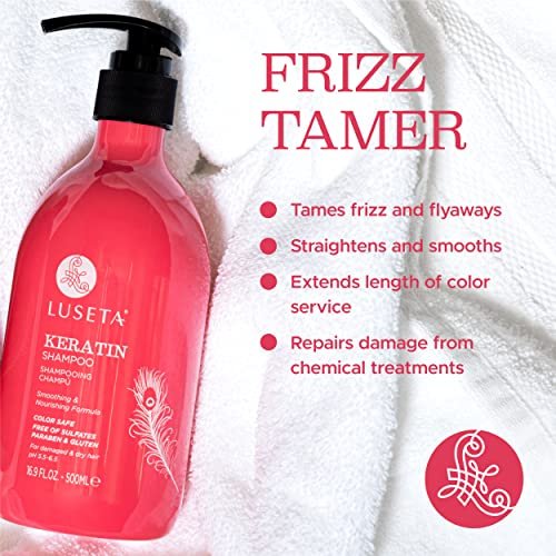 Luseta Keratin Shampoo for Dry Damaged Hair - Smoothing & Nourishing for Color Treated Hair, 16.9 Oz Avelisse