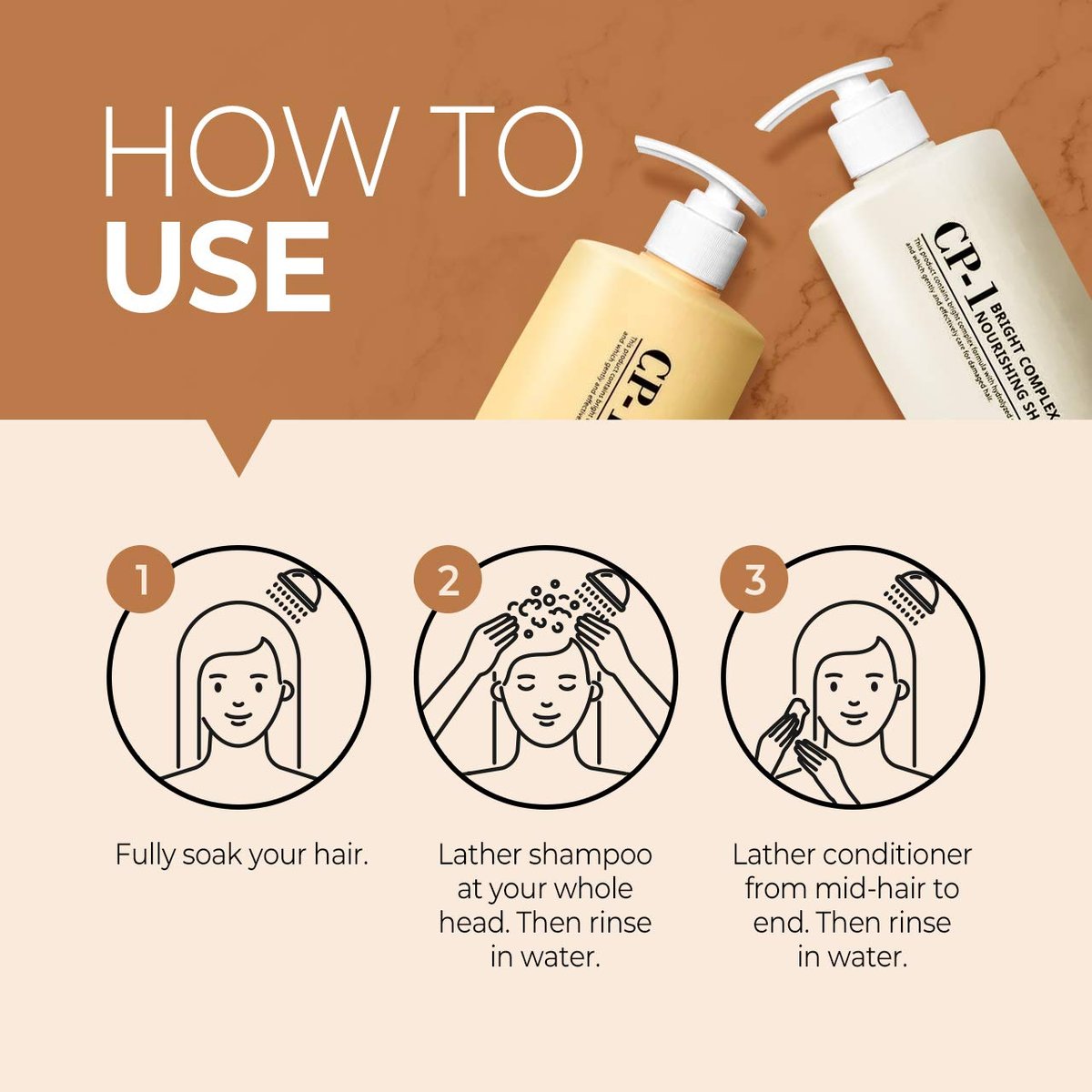 CP-1 Protein Nourishing Care Shampoo and Conditioner Set for Dry Damaged Hair with Keratin, Protein, Ceramide, and Argan Oil - 500ml Each Avelisse