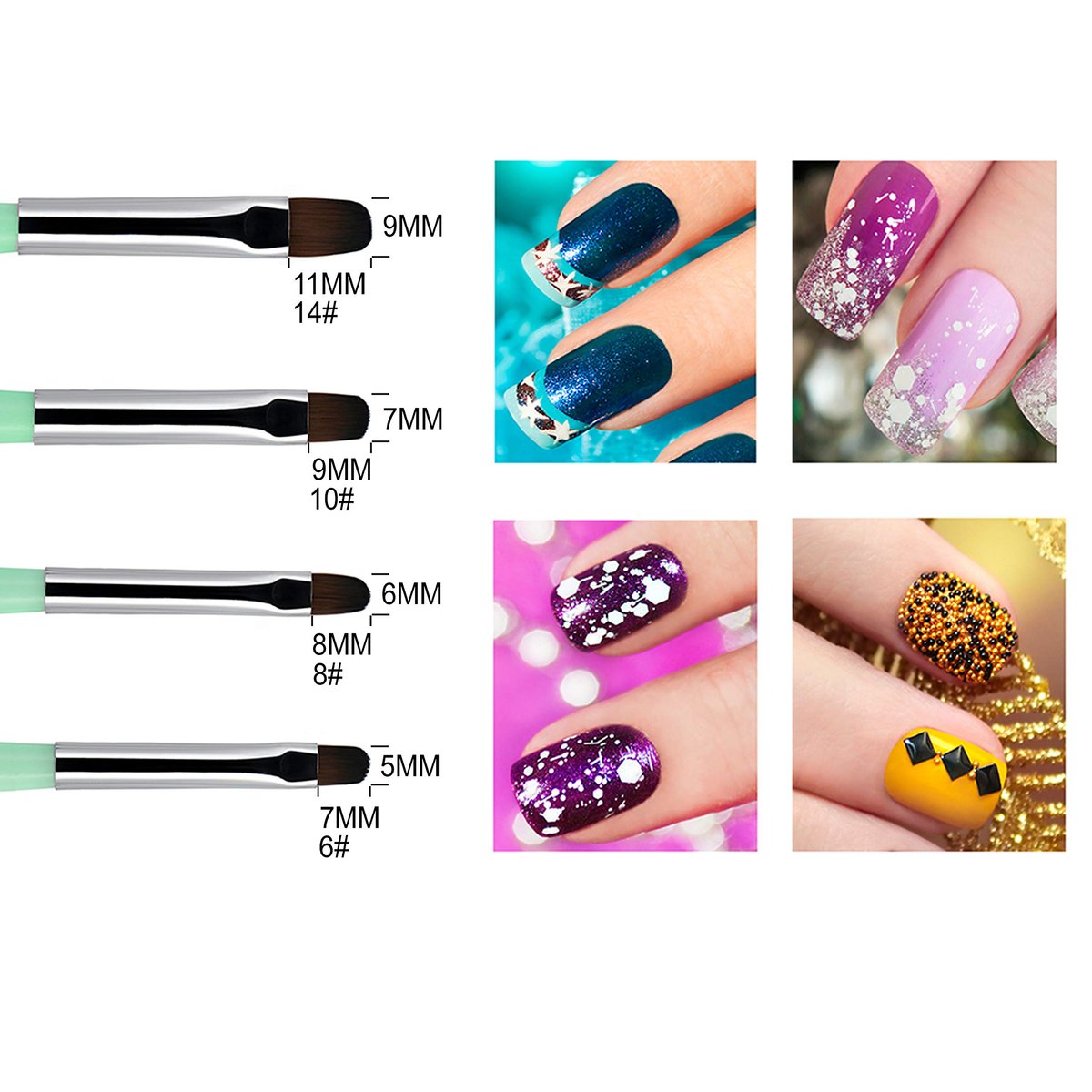 Beauté Galleria 4-Piece Acrylic UV Gel PolyGel Nail Art Brush Set (Sizes 6, 8, 10, 14) – Wooden Handle with Nylon Hair for Nail Tips, Builder, Painting, and Clean-Up - görsel 5