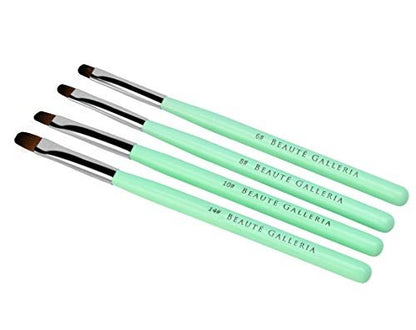 Beauté Galleria 4-Piece Acrylic UV Gel PolyGel Nail Art Brush Set (Sizes 6, 8, 10, 14) – Wooden Handle with Nylon Hair for Nail Tips, Builder, Painting, and Clean-Up