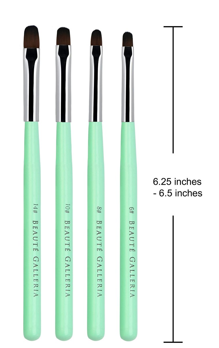 Beauté Galleria 4-Piece Acrylic UV Gel PolyGel Nail Art Brush Set (Sizes 6, 8, 10, 14) – Wooden Handle with Nylon Hair for Nail Tips, Builder, Painting, and Clean-Up - görsel 7