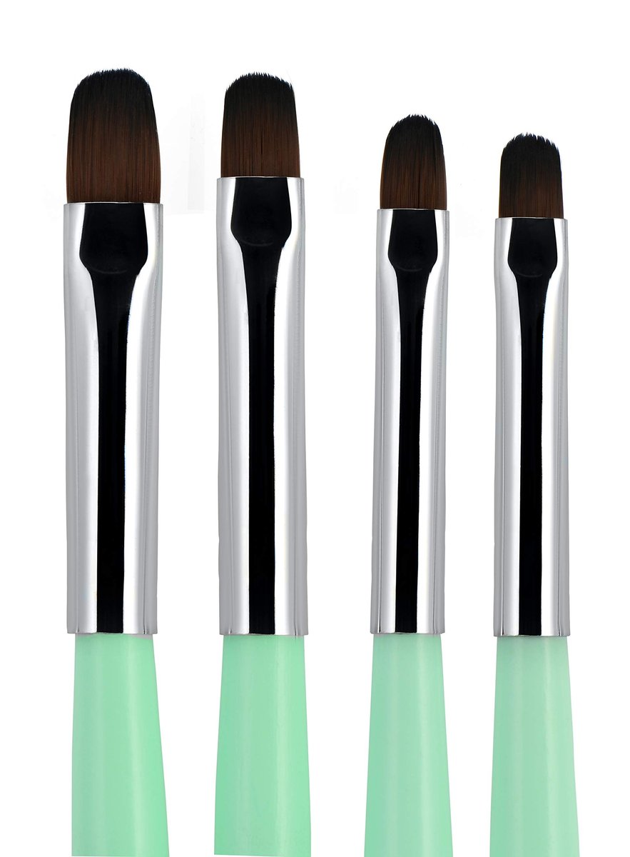 Beauté Galleria 4-Piece Acrylic UV Gel PolyGel Nail Art Brush Set (Sizes 6, 8, 10, 14) – Wooden Handle with Nylon Hair for Nail Tips, Builder, Painting, and Clean-Up - görsel 1