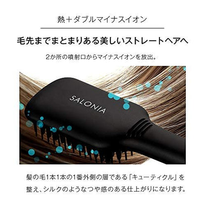SALONIA Straight Heat Brush – Black, Wide Type, Ceramic Coating, Overseas Compatible