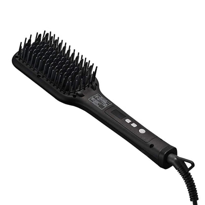 SALONIA Straight Heat Brush – Black, Wide Type, Ceramic Coating, Overseas Compatible