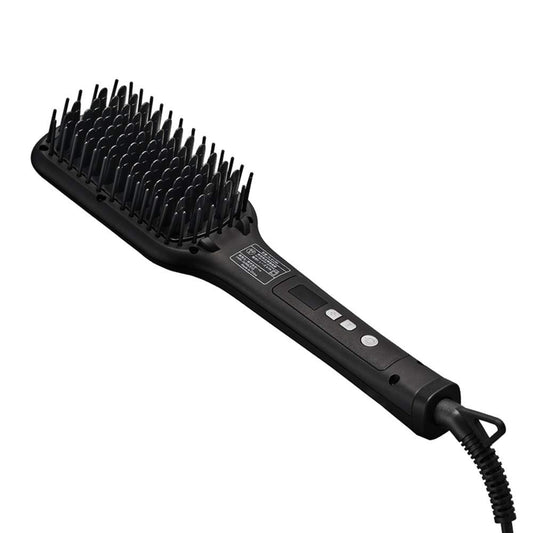 SALONIA Straight Heat Brush – Black, Wide Type, Ceramic Coating, Overseas Compatible
