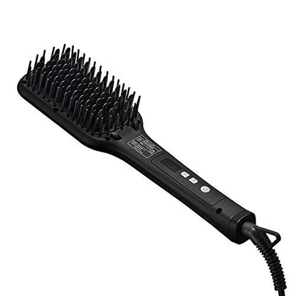 SALONIA Straight Heat Brush – Black, Wide Type, Ceramic Coating, Overseas Compatible