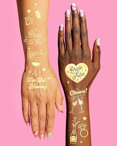 xo, Fetti Gold Bachelorette Tattoos (54-Pack) – Metallic Temporary Tats for Bride Tribe & Bridal Party Favors - görsel 8