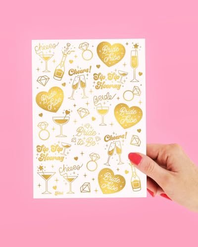 xo, Fetti Gold Bachelorette Tattoos (54-Pack) – Metallic Temporary Tats for Bride Tribe & Bridal Party Favors - görsel 12