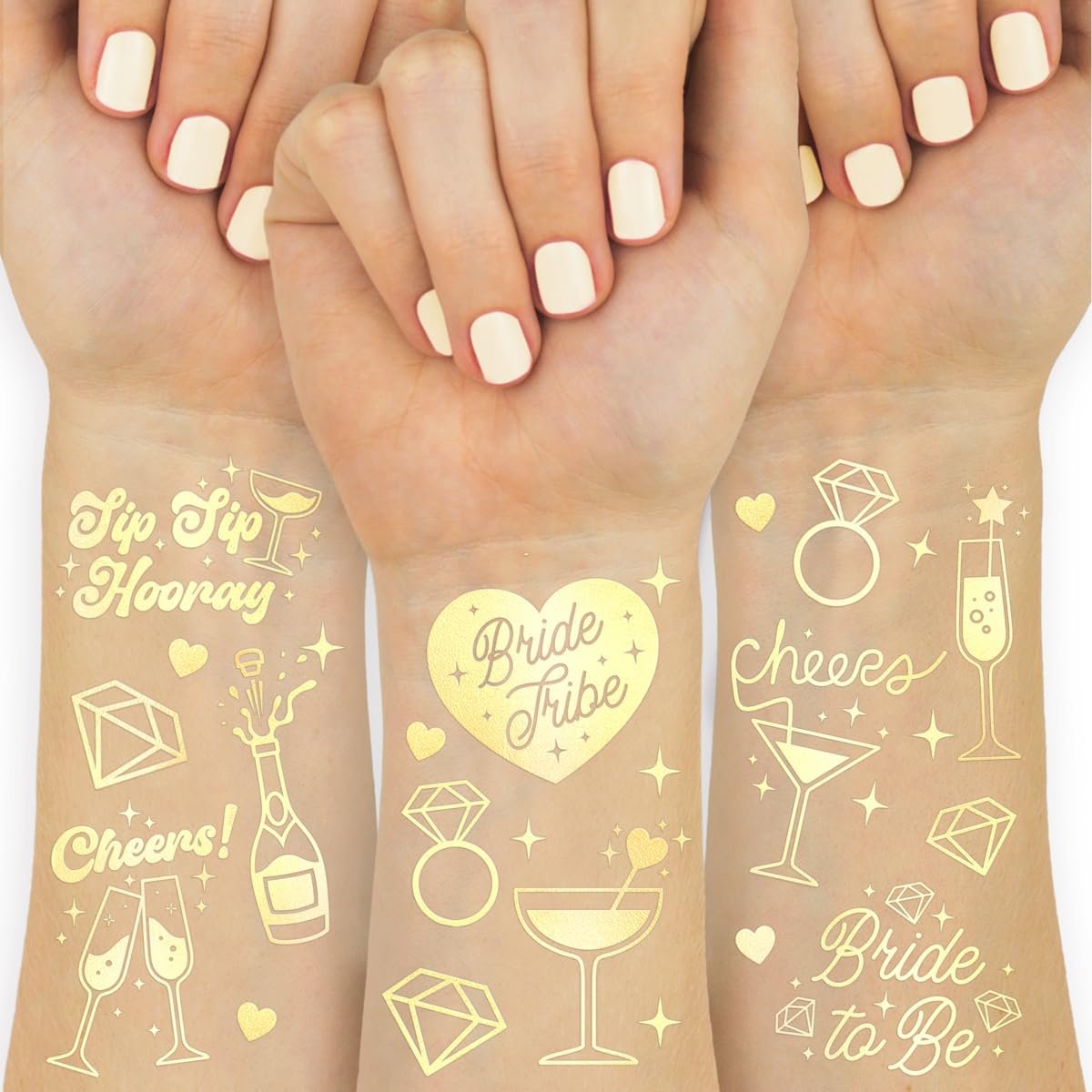 xo, Fetti Gold Bachelorette Tattoos (54-Pack) – Metallic Temporary Tats for Bride Tribe & Bridal Party Favors - görsel 1