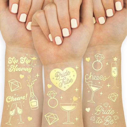 xo, Fetti Gold Bachelorette Tattoos (54-Pack) – Metallic Temporary Tats for Bride Tribe & Bridal Party Favors