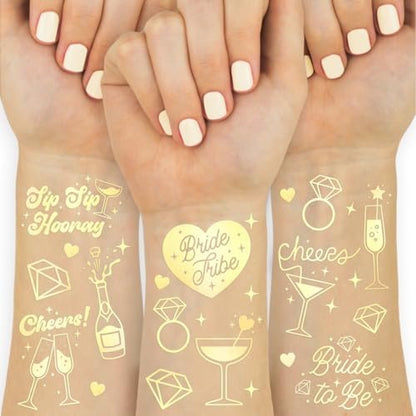 xo, Fetti Gold Bachelorette Tattoos (54-Pack) – Metallic Temporary Tats for Bride Tribe & Bridal Party Favors