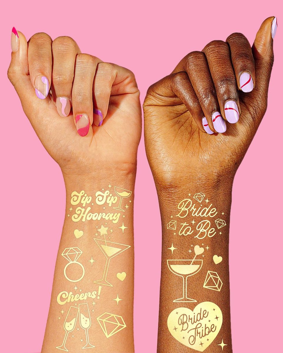 xo, Fetti Gold Bachelorette Tattoos (54-Pack) – Metallic Temporary Tats for Bride Tribe & Bridal Party Favors - görsel 5