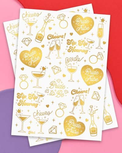 xo, Fetti Gold Bachelorette Tattoos (54-Pack) – Metallic Temporary Tats for Bride Tribe & Bridal Party Favors