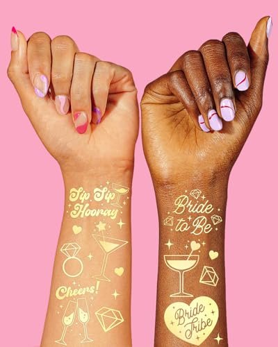 xo, Fetti Gold Bachelorette Tattoos (54-Pack) – Metallic Temporary Tats for Bride Tribe & Bridal Party Favors - görsel 6