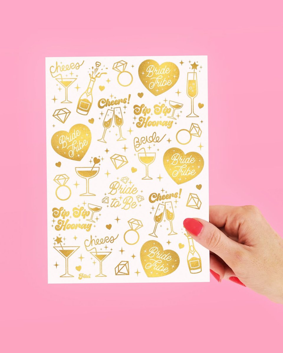 xo, Fetti Gold Bachelorette Tattoos (54-Pack) – Metallic Temporary Tats for Bride Tribe & Bridal Party Favors - görsel 11