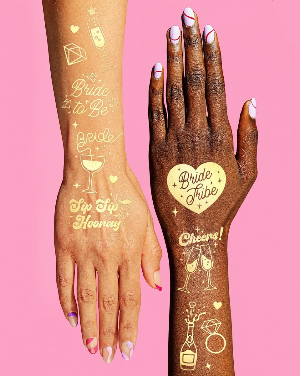 xo, Fetti Gold Bachelorette Tattoos (54-Pack) – Metallic Temporary Tats for Bride Tribe & Bridal Party Favors - görsel 7