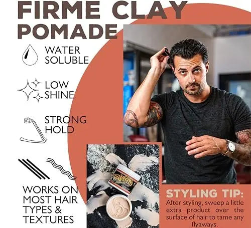 Suavecito Firme Clay for Men – Strong Hold, Low Shine Matte Finish – 4 oz Avelisse