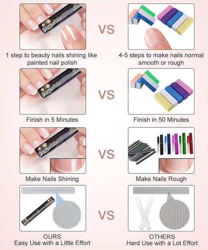 Premium Washable Nano Glass Nail File Set with Chamois Buffer - beUakso Upgrade Nail Buffer and Shine Kit (3-Piece, Flower Box)